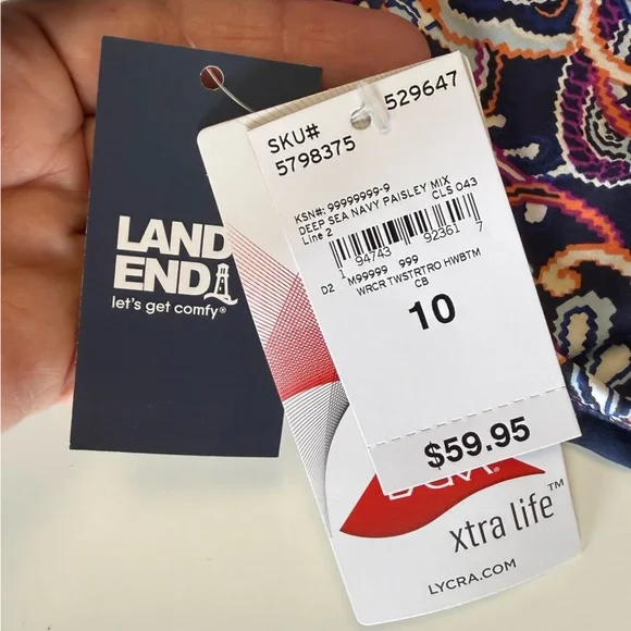 New Lands' End 2-Piece Tankini Set NWT - Paisley Print Underwire Support Size 10 - Picture 15 of 16